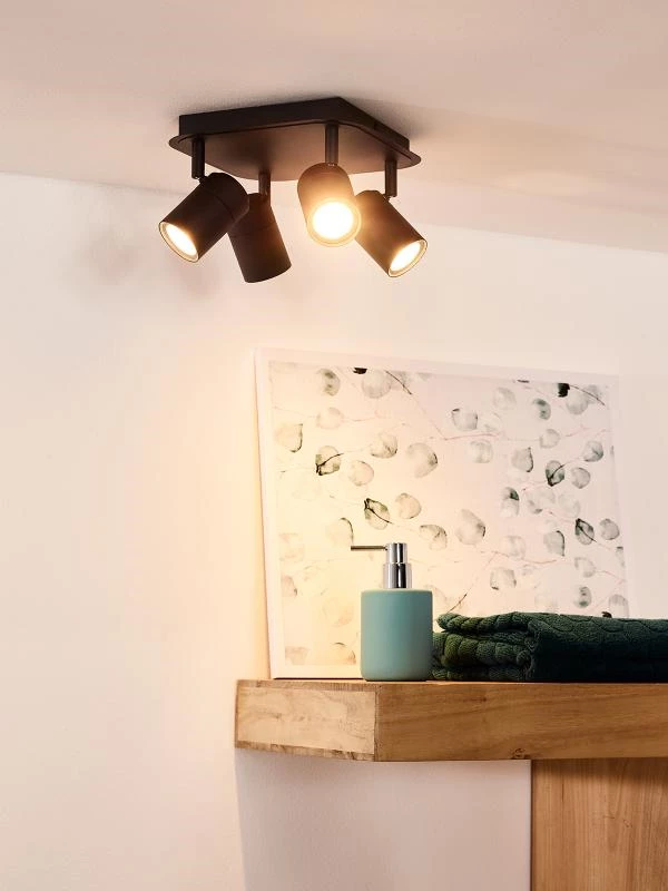 Lucide LENNERT - Deckenstrahler Badezimmer - LED Dim. - GU10 - 4x5W 3000K - IP44 - Schwarz - Atmosphäre 5